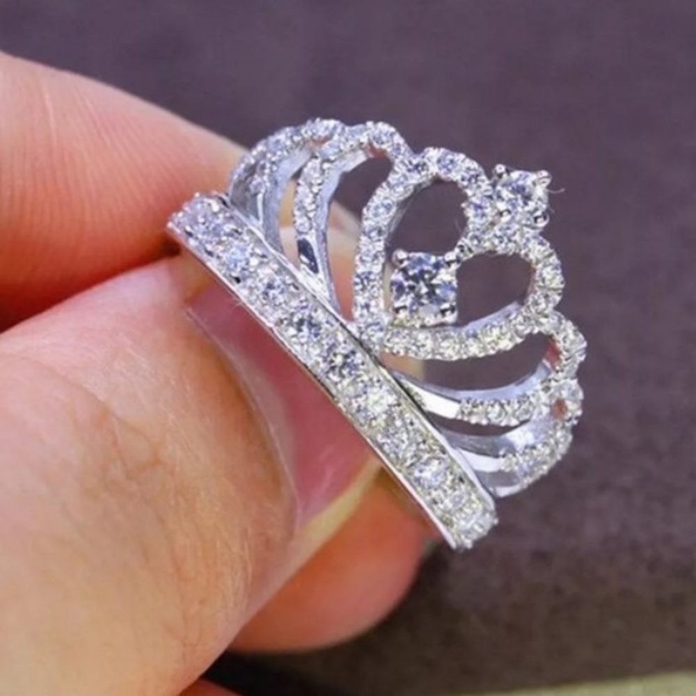 NEW White Sapphire Crown Birthstone Silver Ring - Picture 2 of 5